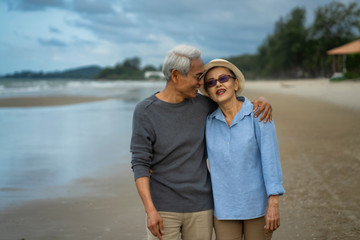 Life after retirement.Elderly life insurance.The old couple side by side until the old man.The...