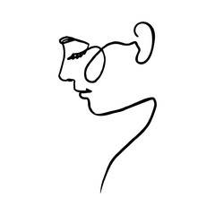 One Line Woman's Face. Continuous line Portrait in Profile of a girl In a Modern Minimalist Style. Vector Illustration.