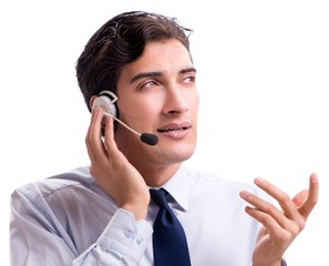 Man with headset isolated on white background