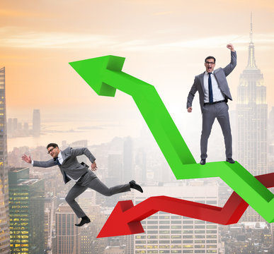 Businessman with charts of growth and decline