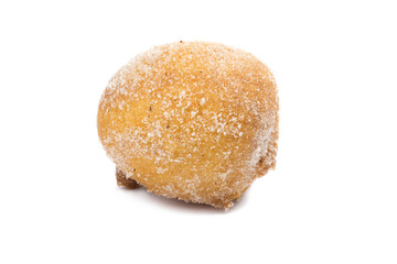 One traditional Brazilian mini fried cake called bolinho de chuva isolated in white background