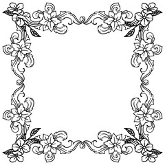 Border ornament of leaf wreath frame, in black and white colors. Vector