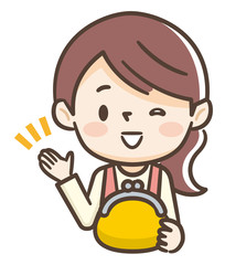 財布を持つ若い主婦　笑顔