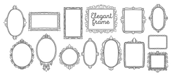 Collection frame wedding design invitation. Romantic border vintage hand drawn,decorative elegant element.
