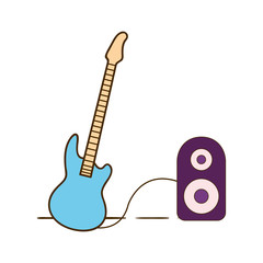 electric guitar with stereo speaker on white background