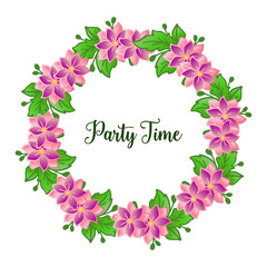 Template or banner for decoration of party time, with beauty green leafy flower frame. Vector