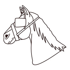 Horse head with eye cap cartoon in black and white