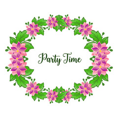 Party time invitation template design, with elegant leaf flower frame. Vector