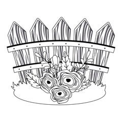 Flowers in front of fence vector design