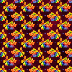 Watercolor painting illustration rainbow umbrella. Seamless repeating pattern. A colorful image. Hand-drawn picture. A great option for printing on fabric, paper, clothing.
