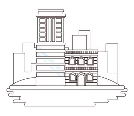 Urban buildings and city architecture in black and white