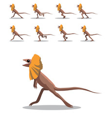 Frilled Lizard Running Animation Sequence Cartoon Vector Illustration