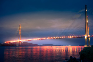 Fototapeta na wymiar Vladivostok, Russian bridge. Night photos on a long exposure.
