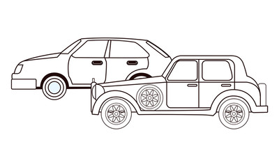Vintage and classic with modern cars vehicles in black and white