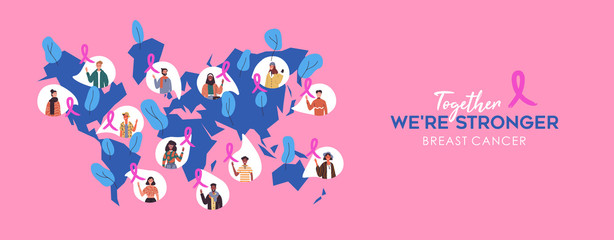 Breast cancer awareness diverse world map people