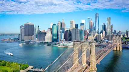 Papier Peint photo Lavable Brooklyn Bridge Vue aérienne du bas Manhattan à New York
