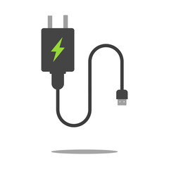 Mobile phone battery charger. Isolated. Flat style. 