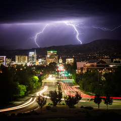 Lightning over Boise Idaho at night 