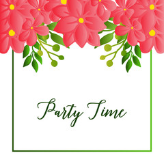 Various crowd of wreath frame blooms, for elegant party time card. Vector