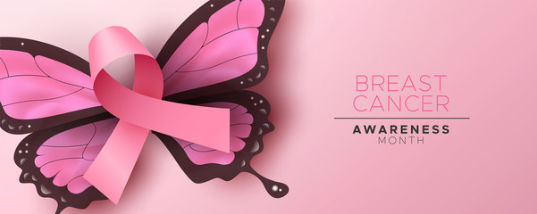 Breast cancer awareness pink butterfly wing ribbon