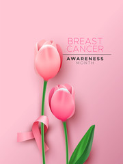 Breast Cancer awareness pink tulip flower ribbon
