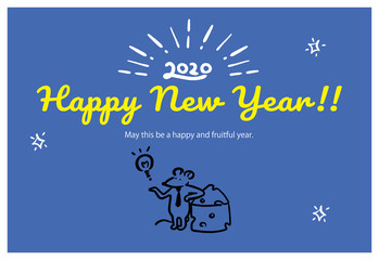 2020年　年賀状　デザイン　ネクタイをしたねずみとチーズ