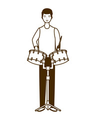 silhouette of man with timpani on white background