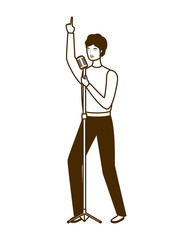 silhouette of man with microphone on white background