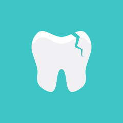 Caring for teeth, broken teeth and cavities with turquoise color background flat design vector illustration