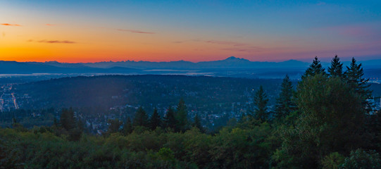 Sunrise Over Fraser Valley - Panoramic From Burnaby Mountain.