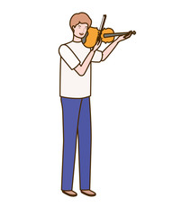 young man with fiddle on white background