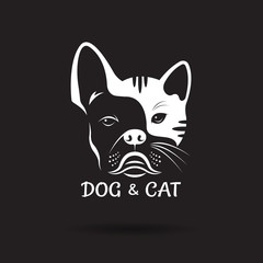 Vector of dog face (ฺbulldog) and cat face design on a black background. Pet. Animal. Dog and cat logo or icon. Easy editable layered vector illustration.