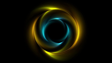 Bright yellow and blue glowing rings abstract background