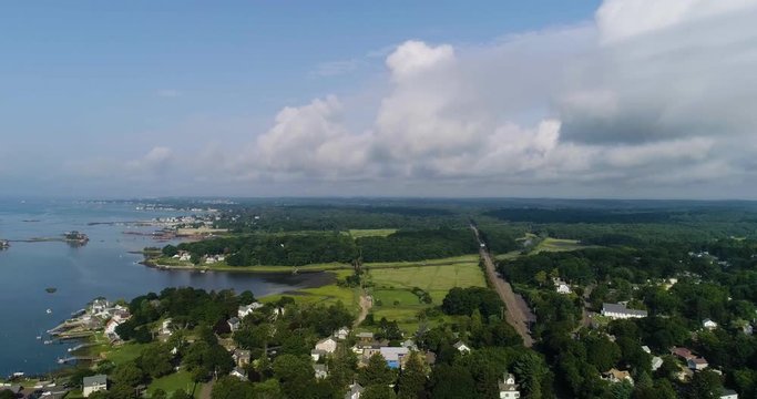 Aerial Flyover of Luxury Suburbs on the Connecticut Coastline of Branford