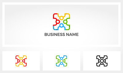 Human Holding Hand In 4 Corners With Abstract Style Logo