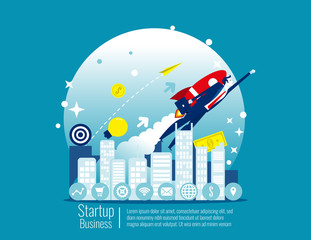 Start up business. Concept business vector illustration, Template for web page, Banner, Business technology, Rocket