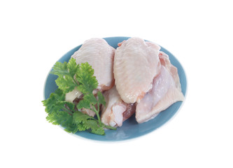 Raw chicken  on cutting board on white background