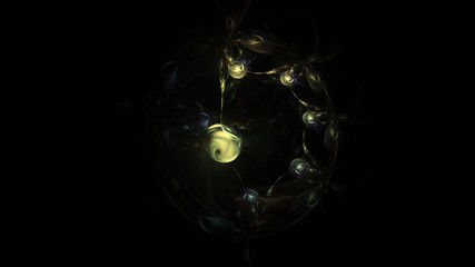 Abstract transparent golden crystal shapes. Fantasy light background. Digital fractal art. 3d rendering.