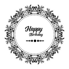Shape of flower frame, style design silhouette, vintage card happy birthday. Vector