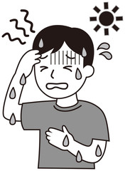 熱中症の男性　白黒