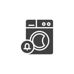 Washing machine notification vector icon. filled flat sign for mobile concept and web design. Washer and notification bell glyph icon. Laundry symbol, logo illustration. Vector graphics