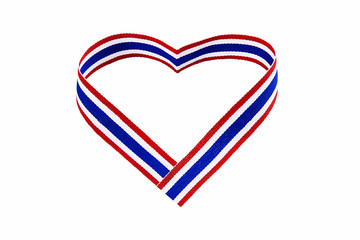 Heart-shaped Thai national color ribbon on white background