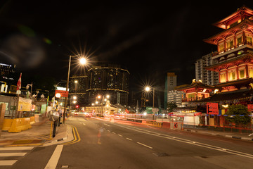 SINGAPORE - MAY 19, 2019: China Town in Singapore by night.