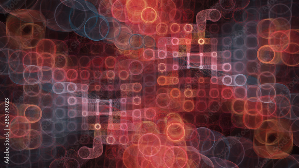 Poster abstract red on black background element. fractal graphics 3d illustration. wide format composition 