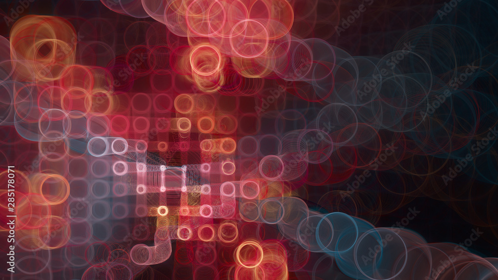 Poster abstract red on black background element. fractal graphics 3d illustration. wide format composition 