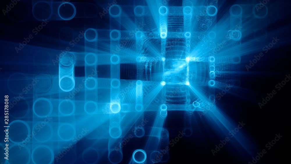 Poster abstract background element. fractal graphics 3d illustration. wide format composition of grid cells