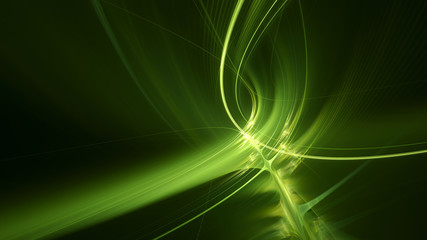 Fototapeta premium Abstract green background element on black. Fractal graphics 3d Illustration. Three-dimensional composition of glowing lines and motion blur traces. Movement and innovation concept.