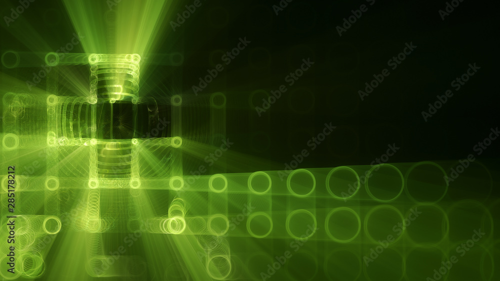Poster abstract background element. fractal graphics 3d illustration. wide format composition of grid cells