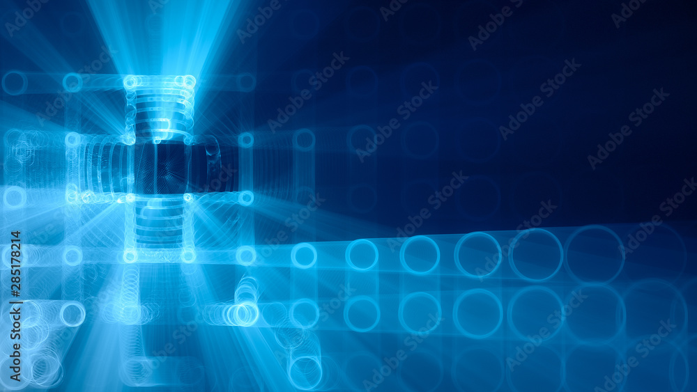 Poster abstract background element. fractal graphics 3d illustration. wide format composition of grid cells