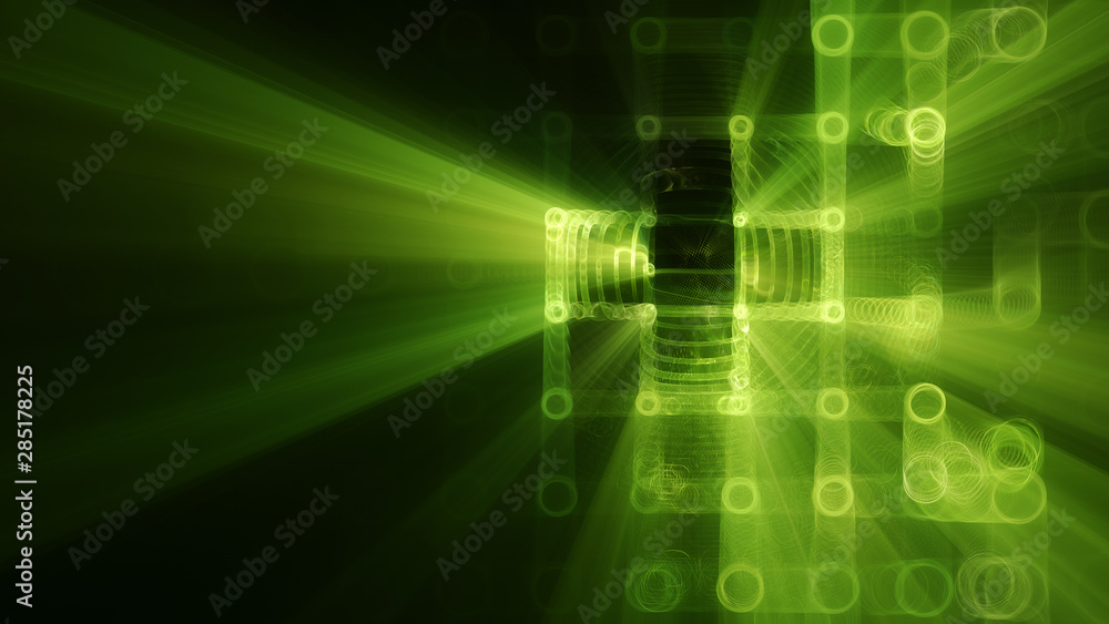 Poster abstract background element. fractal graphics 3d illustration. wide format composition of grid cells
